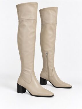 Marc Fisher LTD Beige Over the Knee Square Toe Block Heel Boots Size 5.5M